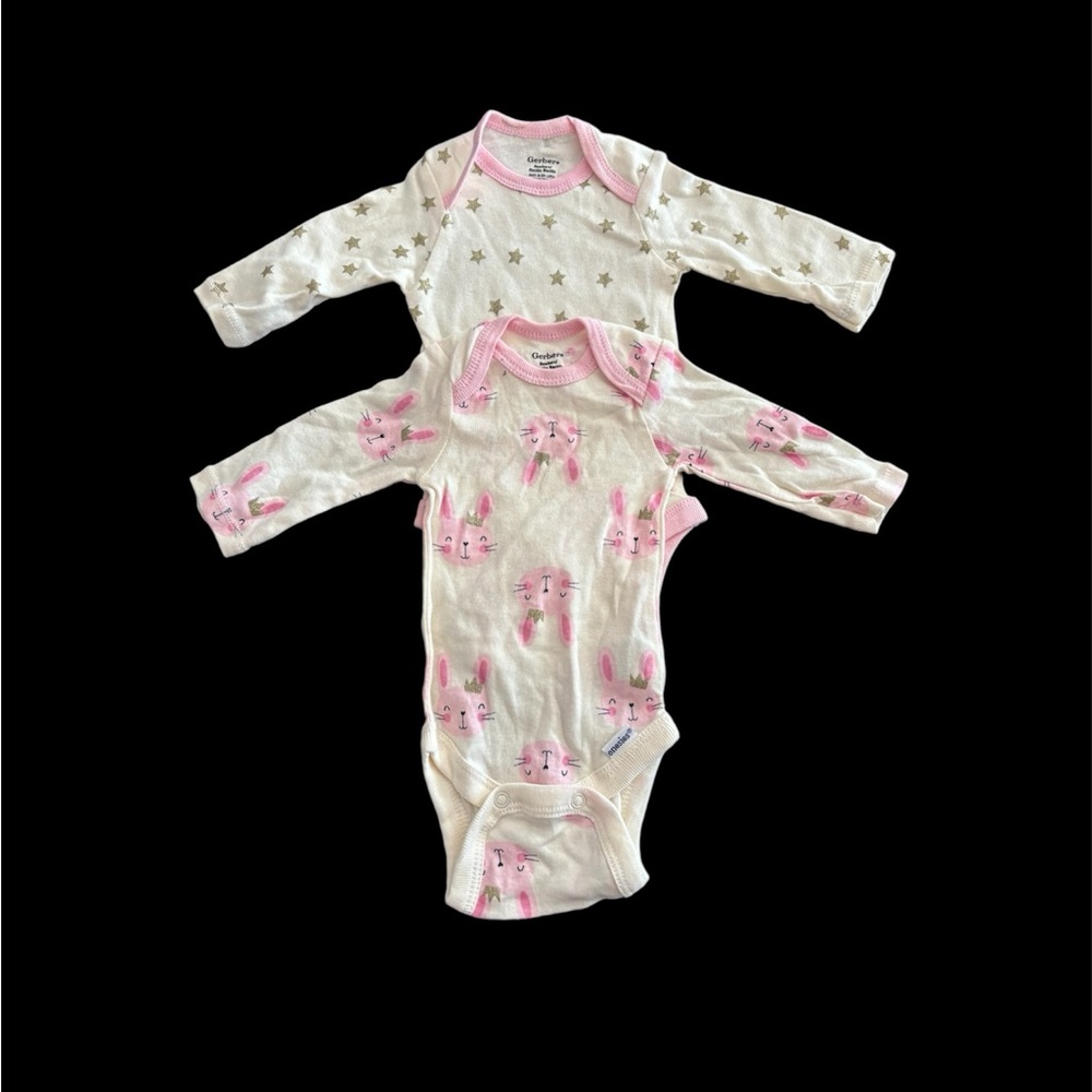 Gerber NWOT Baby Long Sleeve Bodysuits - Pink and Offwhite | Newborn